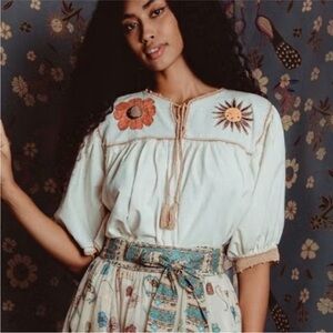 Carolina K Embroidered Tara Oaxaca Light Blue Top